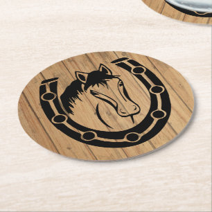Westerna Landsbyggsbröllopet Horseshoe Wood Underlägg Papper Rund