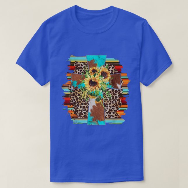 Westerna Leopard Serape Solros Christian Kor T Shirt (Design framsida)