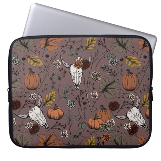 Westerna Lila Fall Harvest and Cow Döskallars Laptop Fodral (Framsidan)