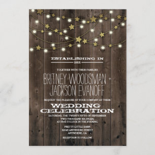 Westerna Ljus Stars Barn Wood bröllopsinbjudningar Inbjudningar