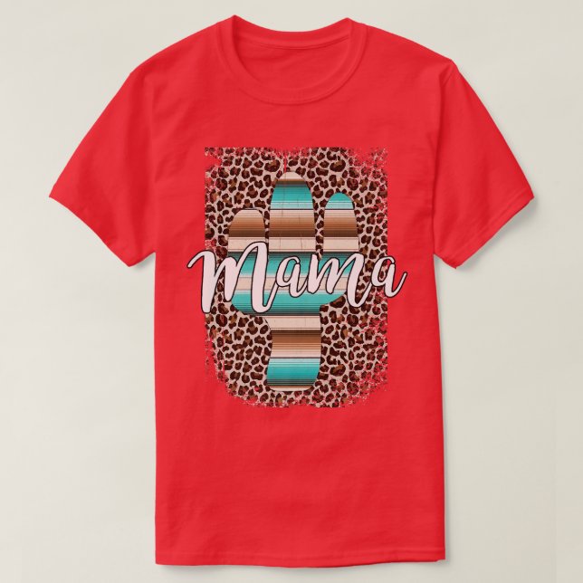 Westerna Mamma Leopard Cactus Serape Cowgirl Rodeo T Shirt (Design framsida)