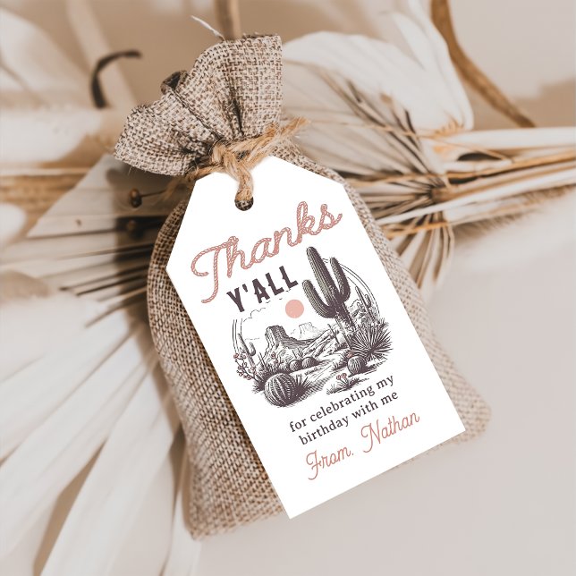 Westerna Märkre för Desert Cowboy Rodeo Birthday G Presentetikett (Skapare uppladdad)