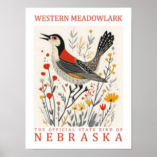 Westerna Meadowlark Bird of Nebraska USA Travel Poster