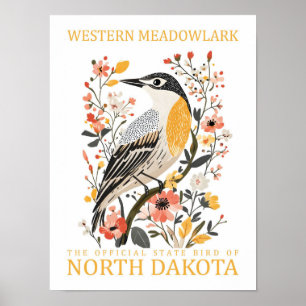 Westerna Meadowlark Bird of North Dakota USA Poster