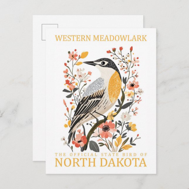 Westerna Meadowlark Bird of North Dakota USA Vykort (Fram/baksida)