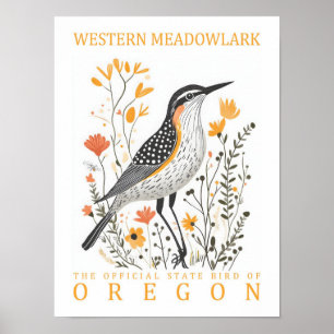Westerna Meadowlark Bird of Oregon Travel Poster