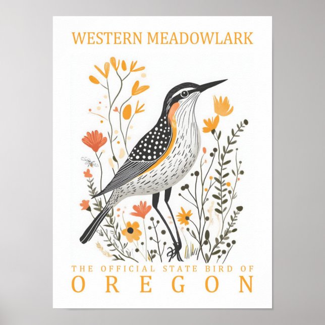 Westerna Meadowlark Bird of Oregon Travel Poster (Framsidan)