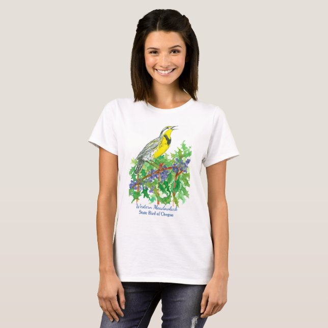 Westerna Meadowlark Oregon State Bird Tee Shirt (Hel framsida)