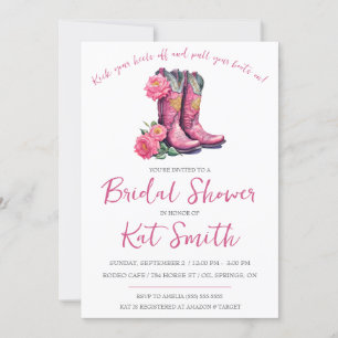 Westerna Möhippan Cowgirl Boots and Flowers Inbjudningar