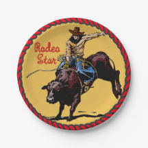 Westerna Party Bull Riding Pappra Tallrikar