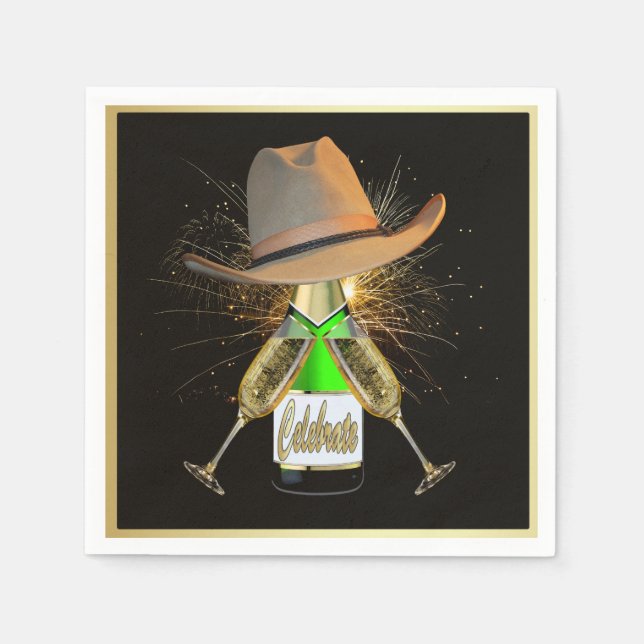 Westerna Party Cowboy Hat Champagne Frieworks Pappersservett (Framsidan)