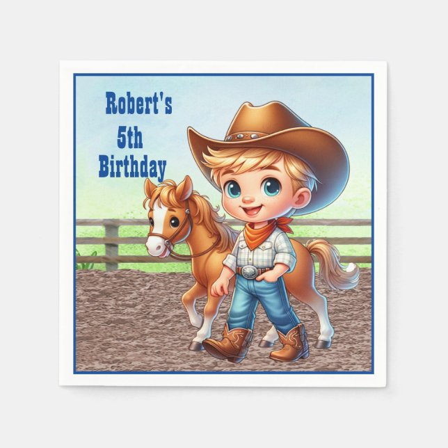 Westerna Party lilla kupé med häst Anpassningsbar Pappersservett (Framsidan)