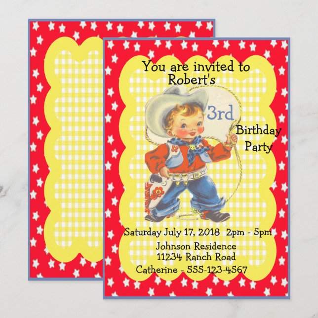 Westerna Party Little Cowboys Birthday-inbjudan Inbjudningar (Fram/baksida)