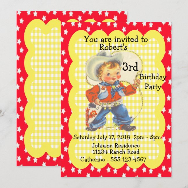 Westerna Party Little Cowboys Birthday-inbjudan Inbjudningar (Fram/baksida)