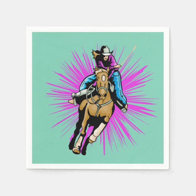 Westerna Party Napkins Cowgirl on Horse Pappersservett (Framsidan)