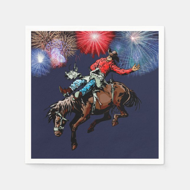 Westerna Party Rodeo Cowboy Bronc Rider Napkins Pappersservett (Framsidan)