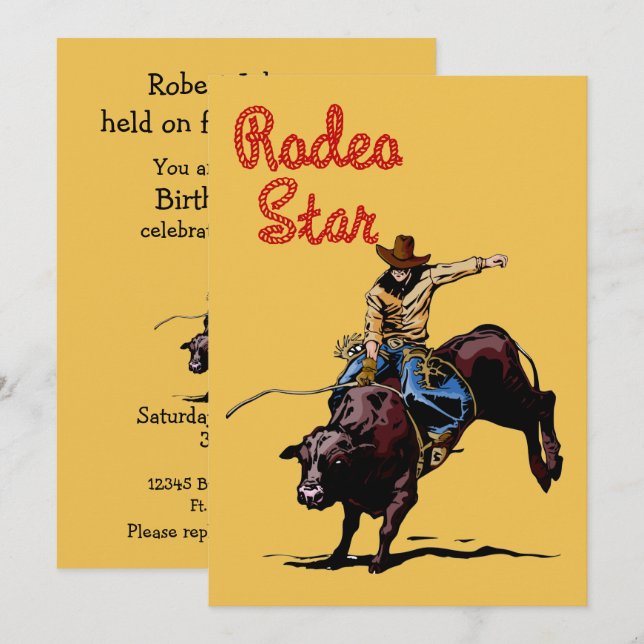 Westerna Party Rodeo Cowboy Bull Rider Inbjudningar (Fram/baksida)