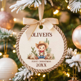 Westerna Pojke Första jul Julgransprydnad Keramik