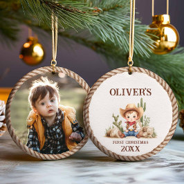 Westerna Pojke Första julfoto Ornament