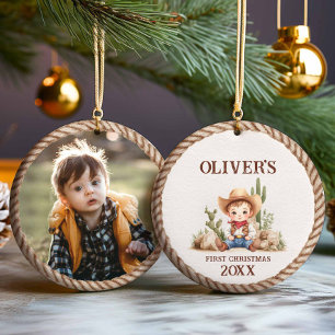 Westerna Pojke Första julfoto Ornament