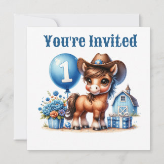 Westerna Pony First Birthday Inbjudningar
