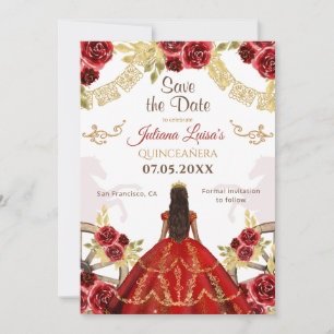 Westerna Quinceañera Blommigt Red Guld Charra Hors Spara Datumet
