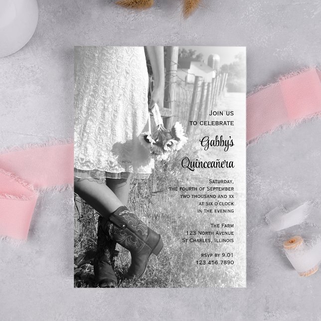 Westerna Quinceañera med solblommor och Land Inbjudningar (Skapare uppladdad)