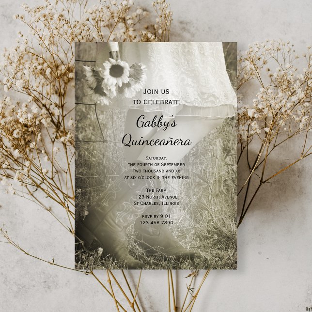 Westerna Quinceañera med solblommor och Land Inbjudningar (Skapare uppladdad)