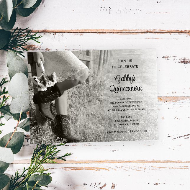 Westerna Quinceañera med solblommor och Land Inbjudningar (Skapare uppladdad)