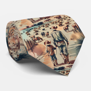 Westerna Ranch Cowboy and Son som kontrollerar Her Slips