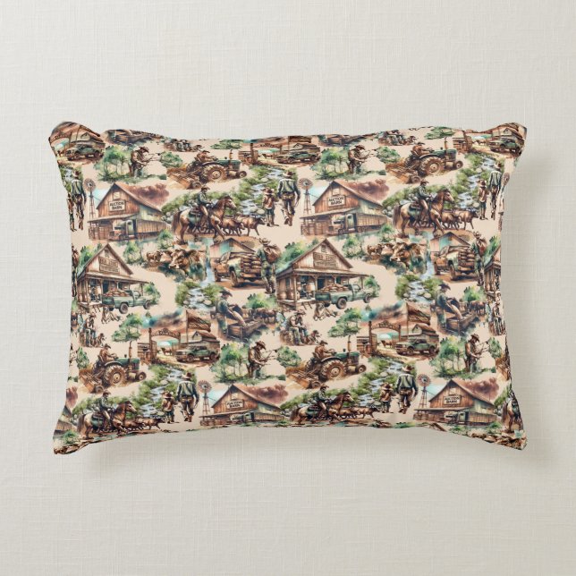 Westerna Ranch- eller Land-odlingsscenen Prydnadskudde (Framsidan)
