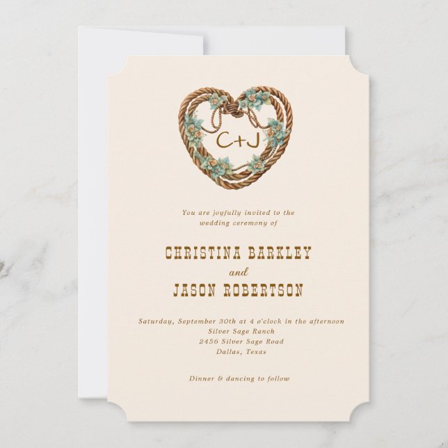 Westerna Ranch Land Monogram Allt i ena Bröllop Inbjudningar (Framsida)