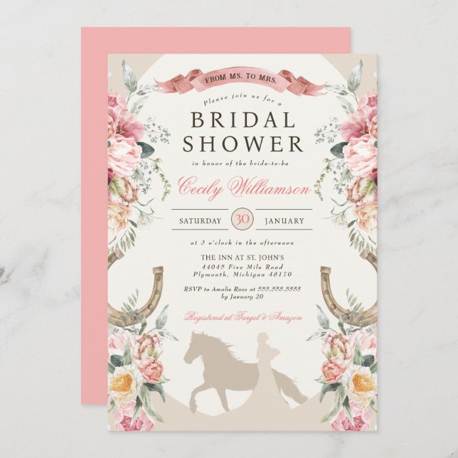 Westerna Ranch Rosa Blommigt Land Möhippa Inbjudningar (Fram/baksida)