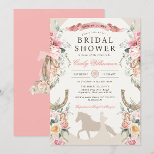 Westerna Ranch Rosa Blommigt Land Möhippa Inbjudningar