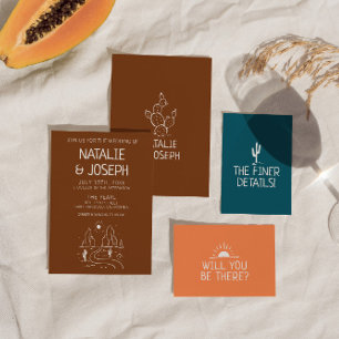 Westerna Retro Hand plockade-öknen, modern Bröllop Inbjudningar