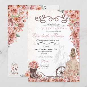 Westerna Ro Guld Princess Charra Quinceañera Inbjudningar