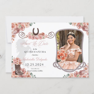 Westerna Ro Guld Quinceañera Spara datumfoto Inbjudningar