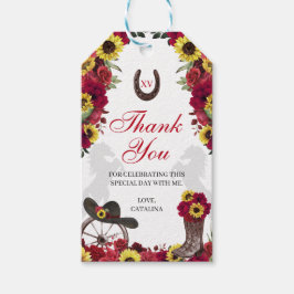 Westerna Röd ros Sunblommor Quinceanera Gift-Märkr Presentetikett