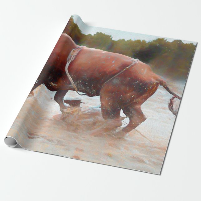 Westerna Rodeo Bull Land Rustic Presentpapper (Utrullad)