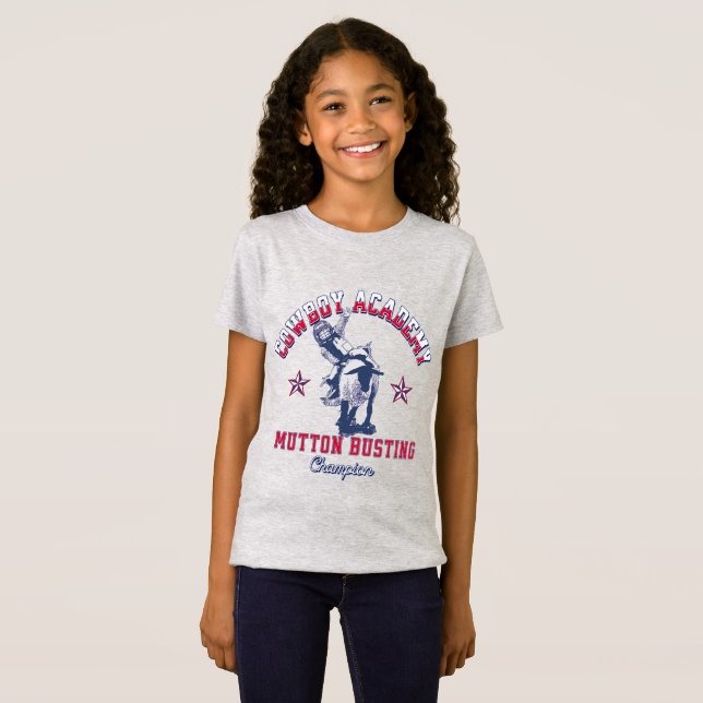 Westerna Rodeo Cowboyakademin Mutton Busting Kids T Shirt (Hel framsida)