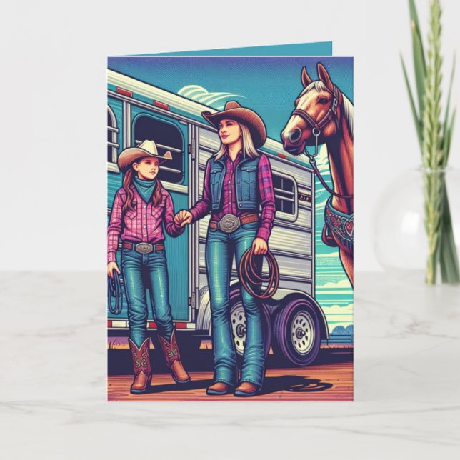 Westerna Rodeo Cowtjejer Personlig Birthday Kort (Framsida)