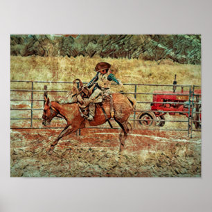 Westerna Rodeo Land Horse Riding Struktur Poster