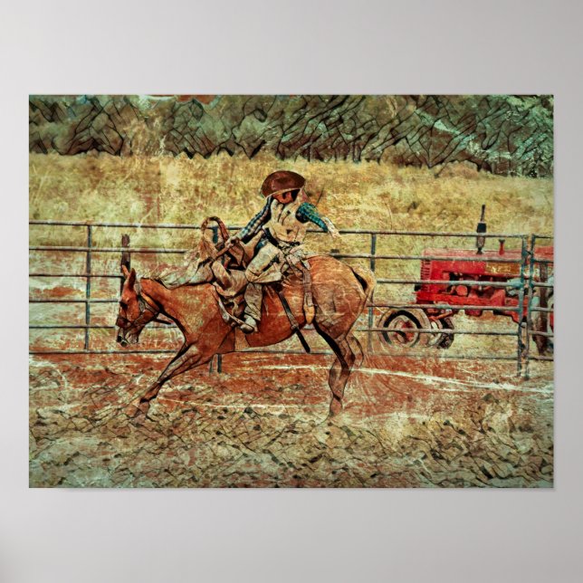 Westerna Rodeo Land Horse Riding Struktur Poster (Framsidan)