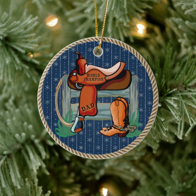 Westerna Rodeo Saddle Champion Pappa Julgransprydnad Keramik (Träd)