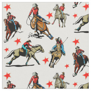 Westerna RodeoCowgirls som rider hästdesigntyg Tyg