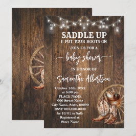Westerna Rustic Baby Shower Land Boots Inbjudningar