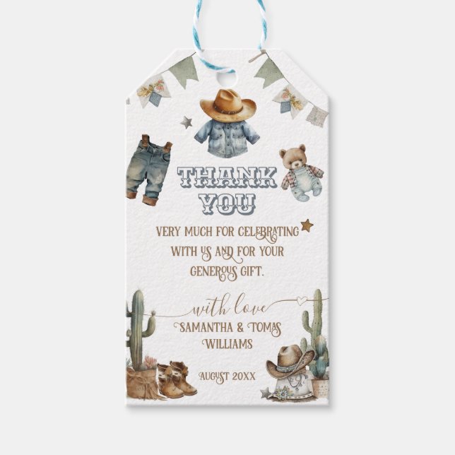 Westerna Rustic Boho Little Cowboybabyskor Presentetikett (Framsidan)