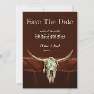 Westerna Rustic Bröllop Bull Skull Spara datum Datumet