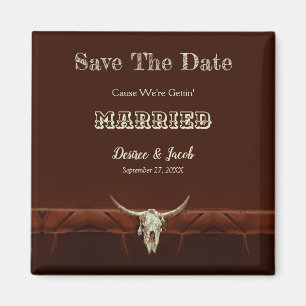 Westerna Rustic Bröllop Bull Skull Spara datum Magnet