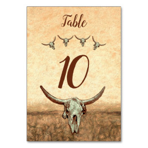 Westerna Rustic Bröllop Land Bull Cow Skull Bordsnummer